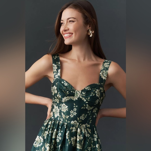 Women's Antropologie Dark Green Floral Maxi Dress - Picture 3 of 3